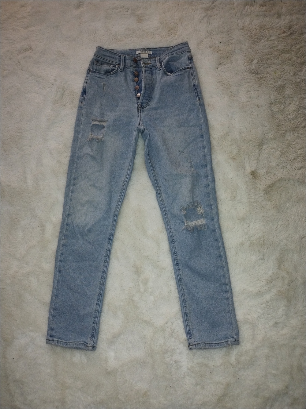 Forever 21 Light Blue Straight Leg Distressed Jeans
